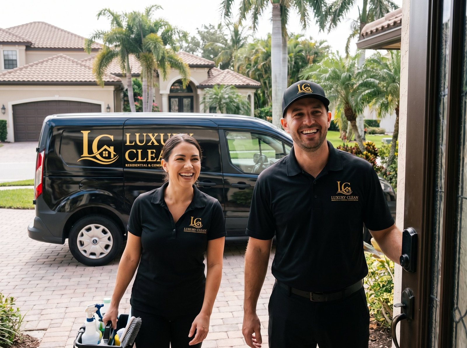 LC Luxury Clean professionals arriving at a client's home